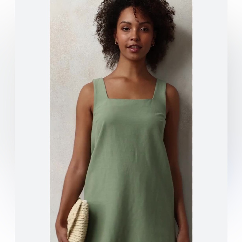 Lauren Conrad Green Square neck dress linen NWOT
